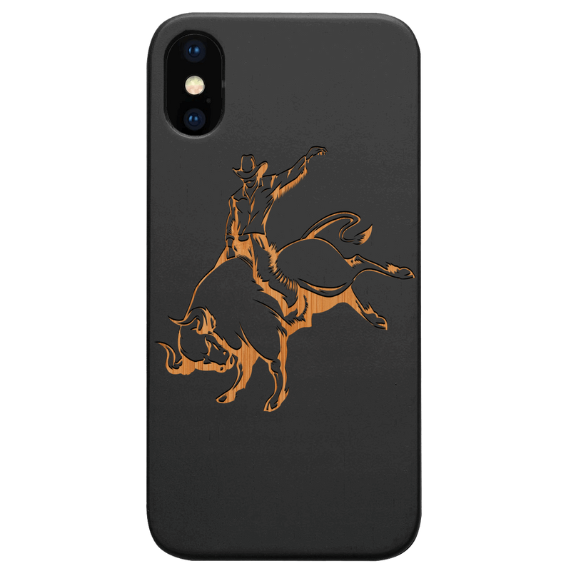 Bull Rider - Engraved Wood Phone Case