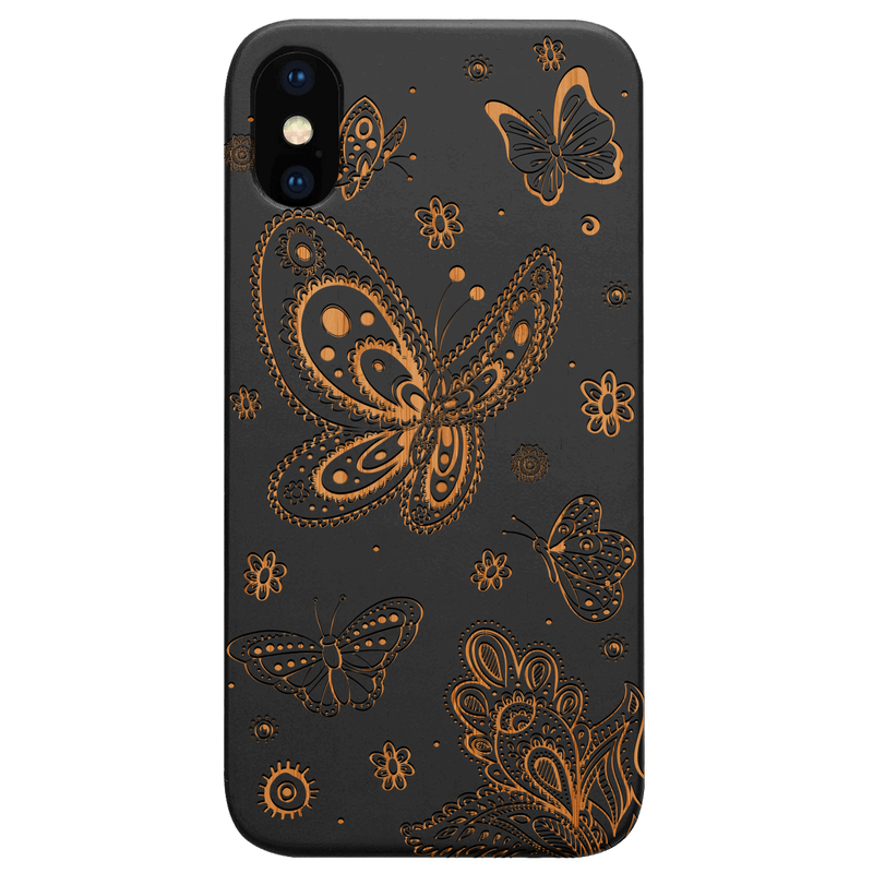 Butterflies - Engraved Wood Phone Case