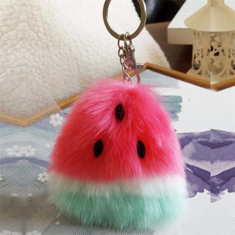 Pom Pom Cute Soft Keyring Car Chic Fruit Bag Charm Watermelon Faux Fur Ball Keychain Bag Plush Car Key Ring Car Key Pendant