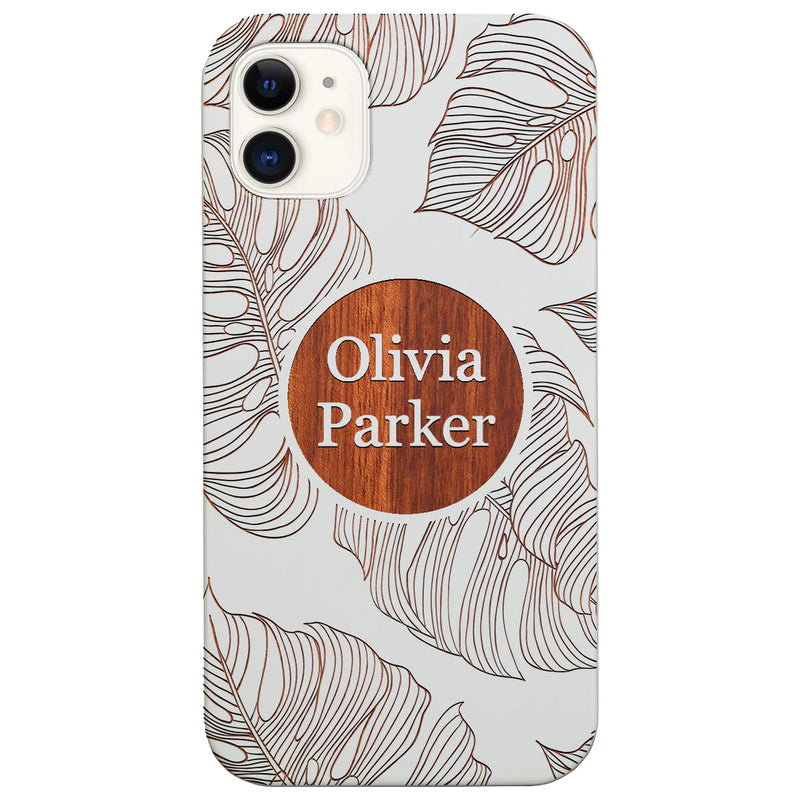 Personalize Name on Pattern Monogram Wood Phone Case