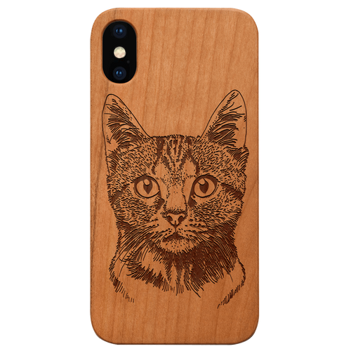 Cat Engraved Wood Phone Case