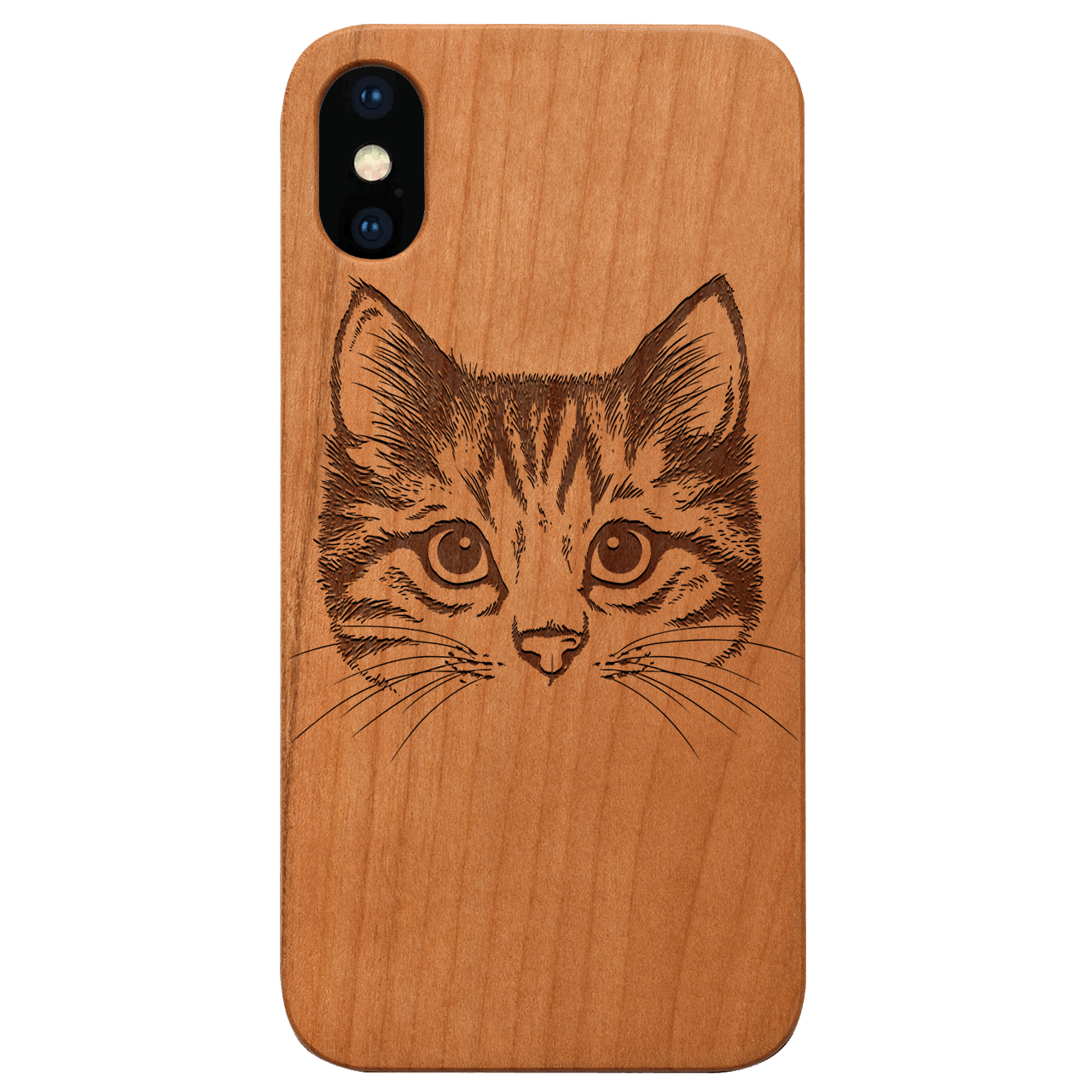 Cat Head - Engraved Wood Phone Case