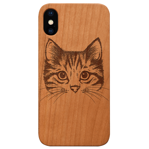 Cat Head Engraved Wood Phone Case