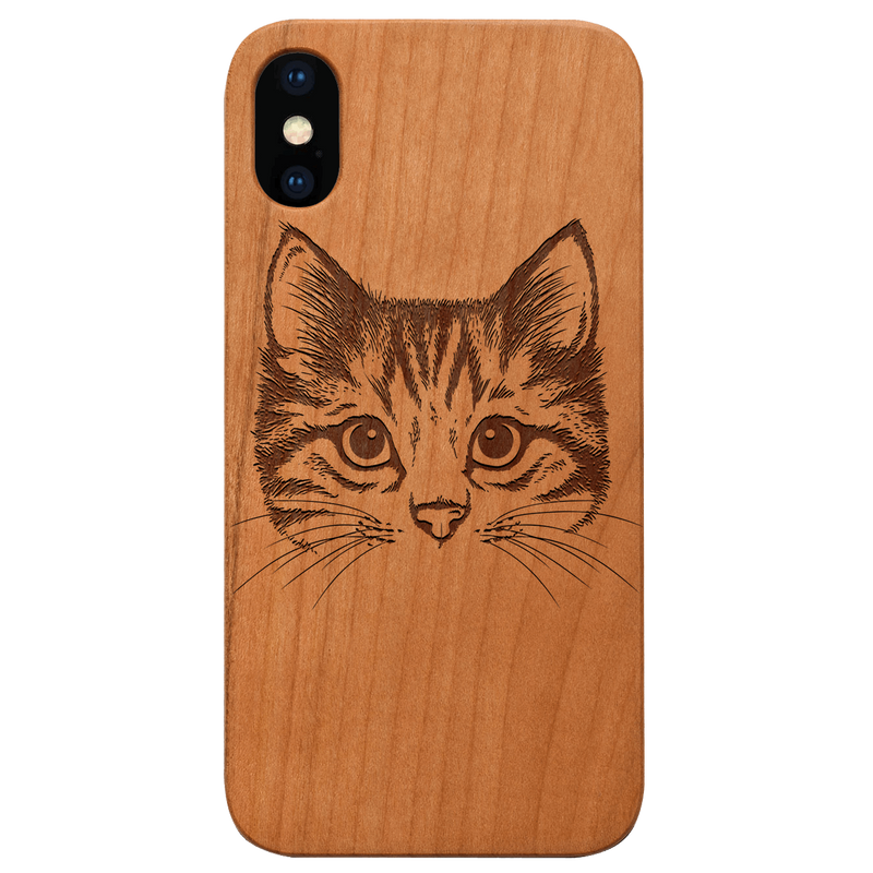 Cat Head - Engraved Wood Phone Case