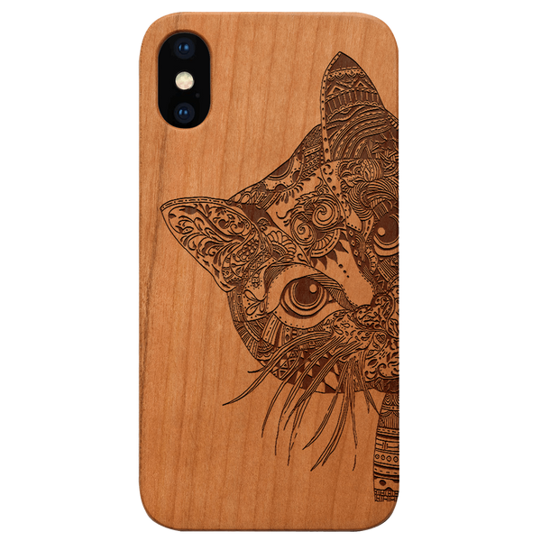 Cat Mandala - Engraved Wood Phone Case