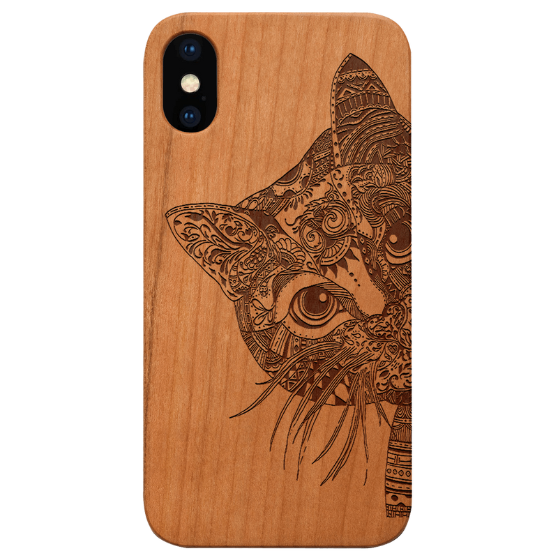 Cat Mandala - Engraved Wood Phone Case