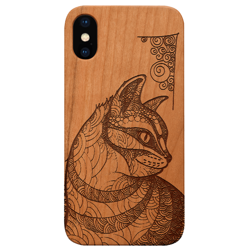 Cat Mandala 2 - Engraved Wood Phone Case