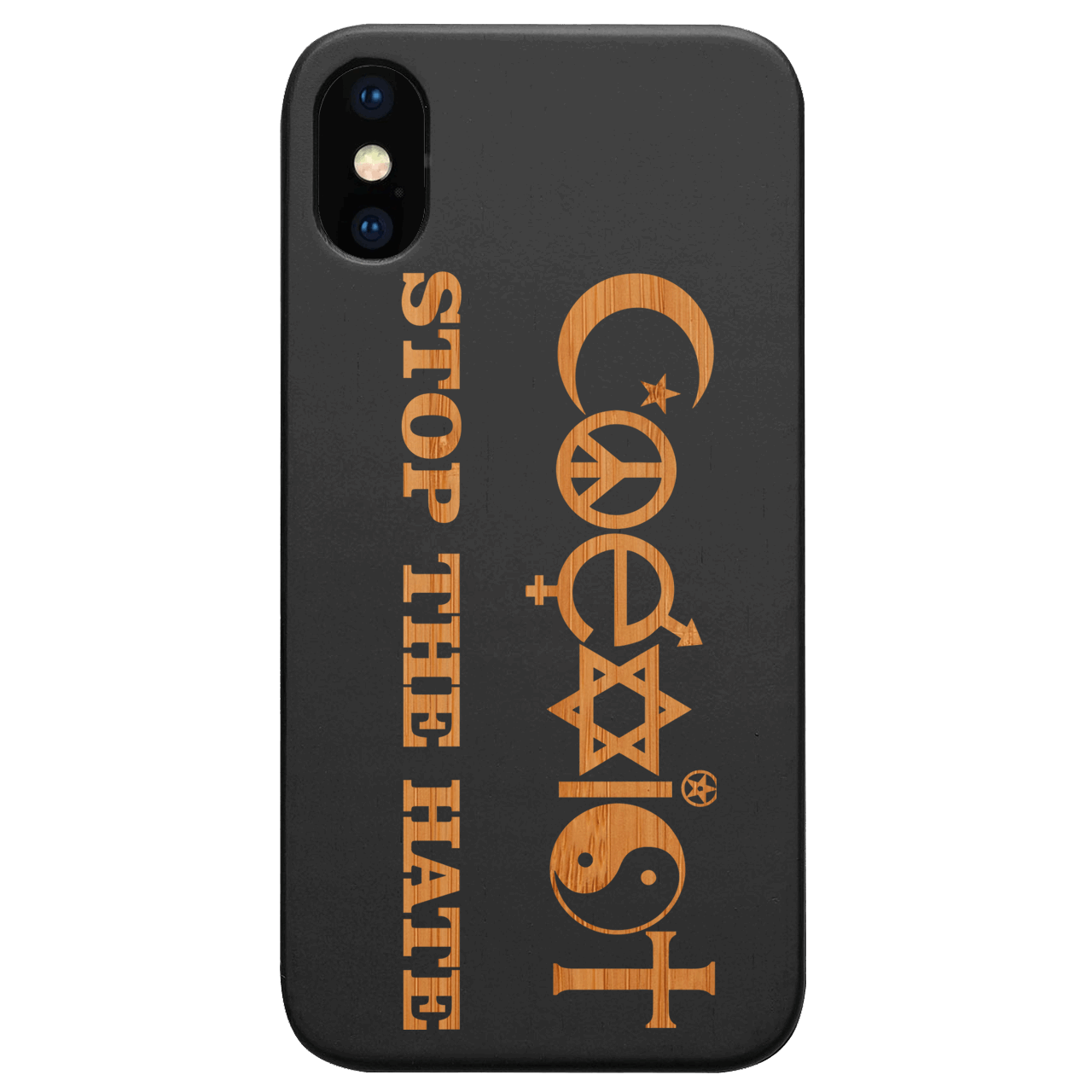 Coexist Stop The Hate - Engraved Wood Phone Case