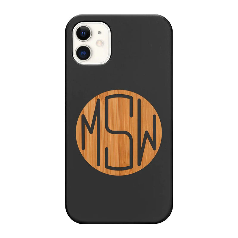 Custom Name Monogram 3 Letters Wood Phone Case