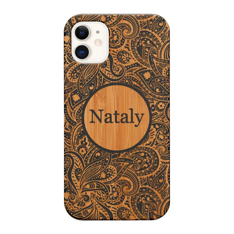 Custom Name on Pattern Monogram Wood Phone Case