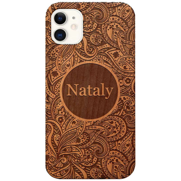 Custom Name on Pattern Monogram Wood Phone Case