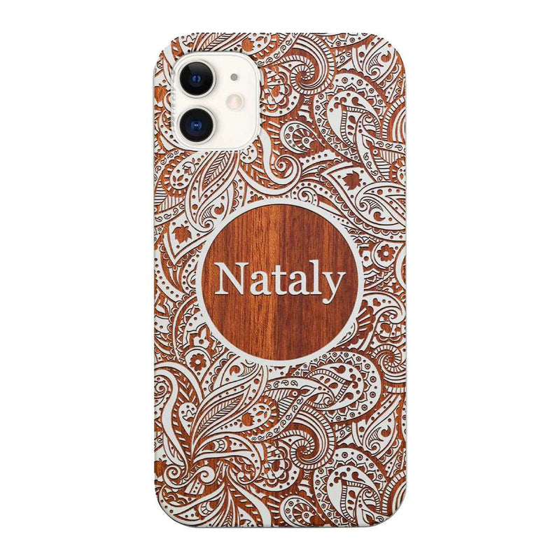 Custom Name on Pattern Monogram Wood Phone Case