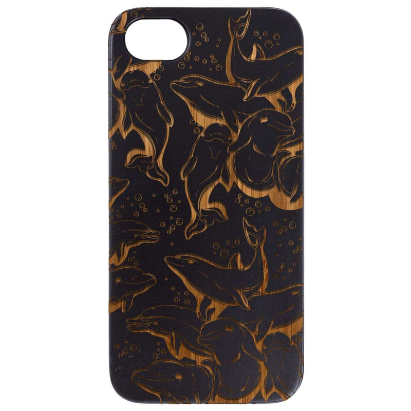 Dolphins - Engraved Wood Phone Case