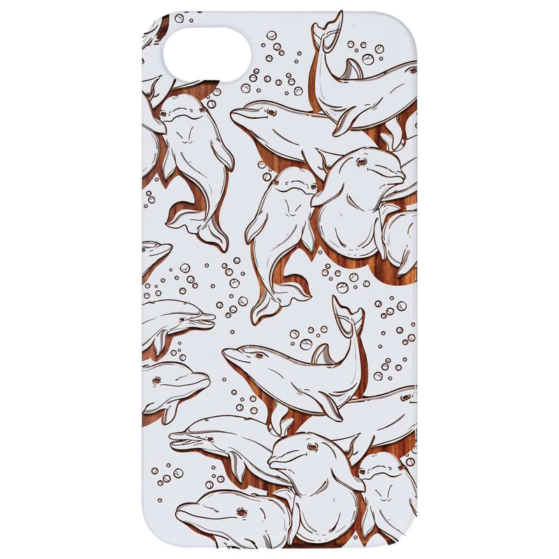 Dolphins - Engraved Wood Phone Case