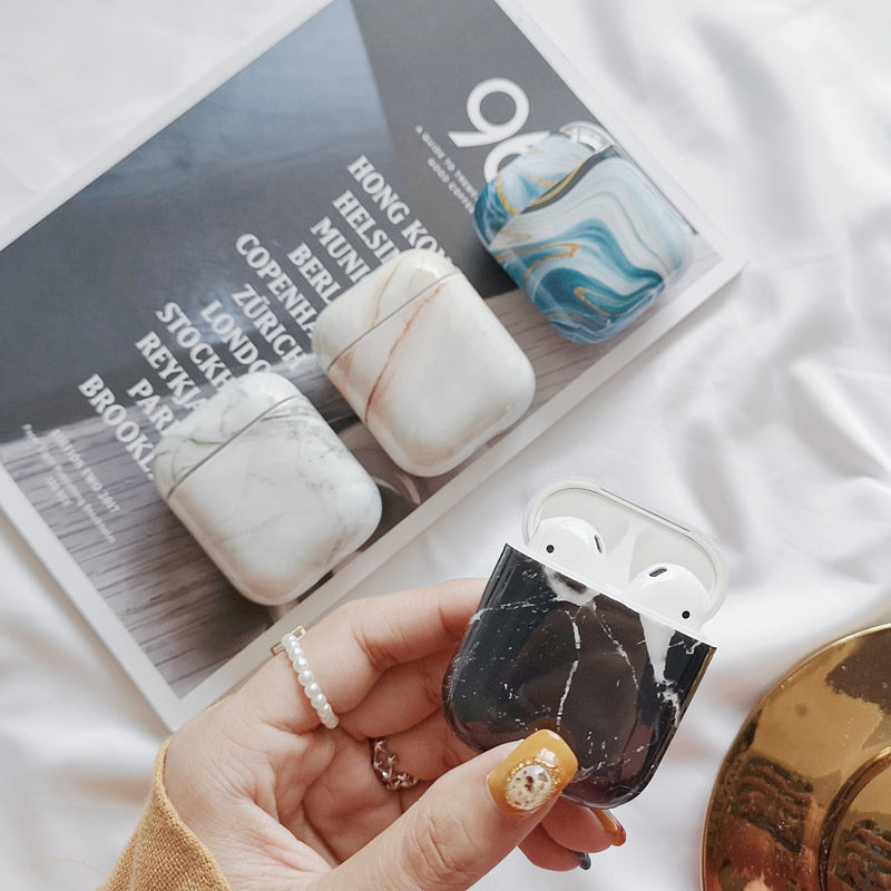 Earphone Case For Airpods 2 Case Luxury Marble Hard Headphone Case Protective Cover Accessories
