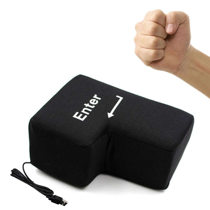 USB Big Enter Key Button for Programmer Desktop Nap Pillow Fidget Toy for Relax