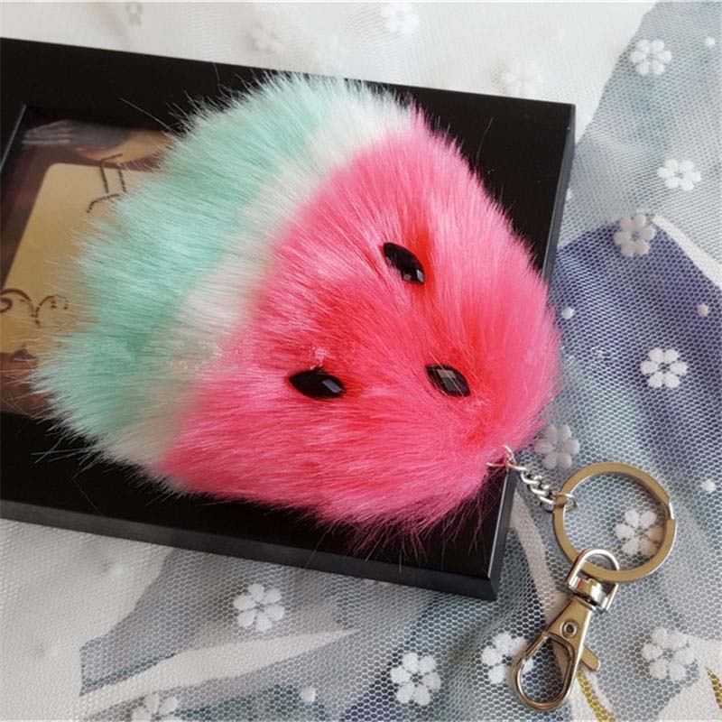 Pom Pom Cute Soft Keyring Car Chic Fruit Bag Charm Watermelon Faux Fur Ball Keychain Bag Plush Car Key Ring Car Key Pendant