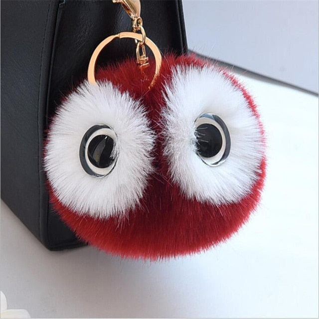 Big Eyes Fluffy Rabbit Fur Ball Key Chain Owl Key Rings