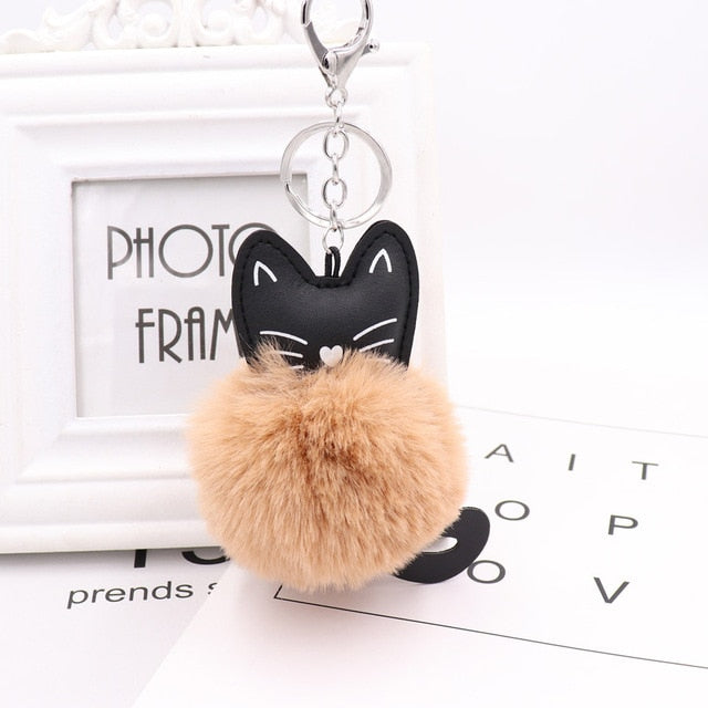 Zoeber Fluffy Black Cat Keychain Kitty Rabbit Fur Ball Key Chain Bag Chaveiro Women Pompom Key Ring Holder Car Pendant Jewelry