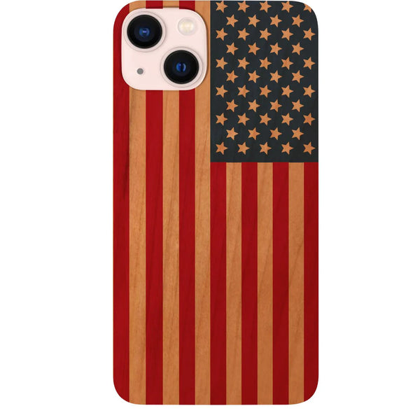 USA Flag Color Printed Wood Phone Case