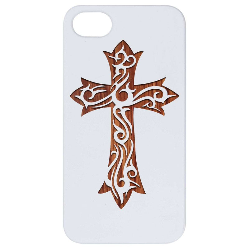 Floral Cross - Engraved Wood Phone Case