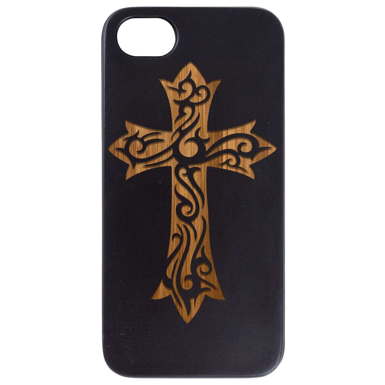 Floral Cross - Engraved Wood Phone Case