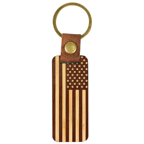 USA Flag - Bamboo Wood Keychain