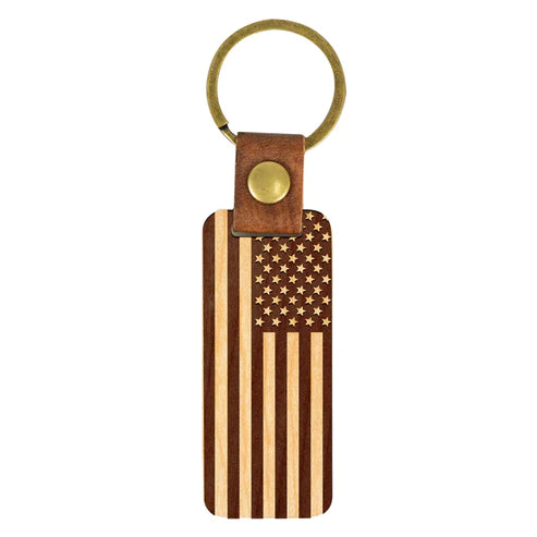 USA Flag - Cherry Wood Keychain