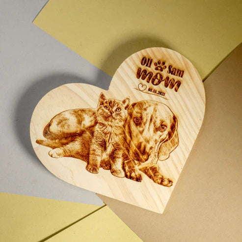 Customize Heart Shape Engrave Wood Block