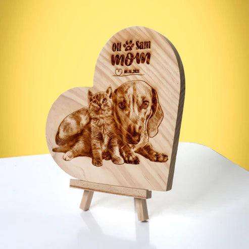 Customize Heart Shape Engrave Wood Block