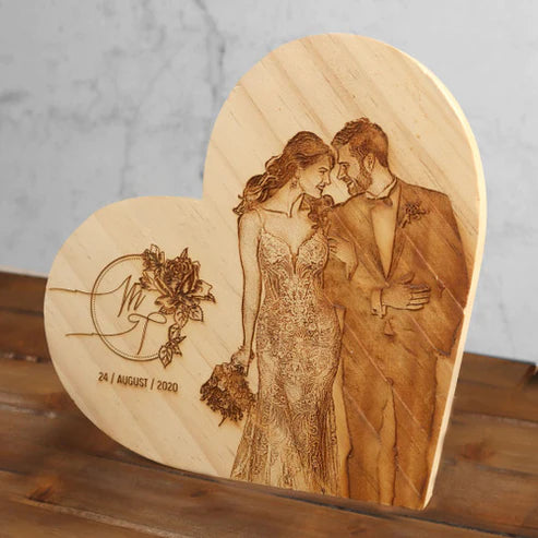 Customize Heart Shape Engrave Wood Block