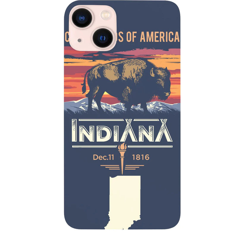 State Indiana Color Printed Wood Phone Case