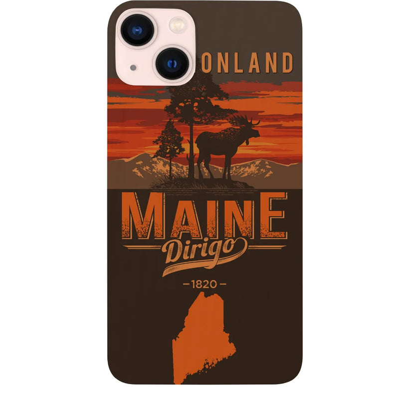State Maine Color Printed Wood Phone Case