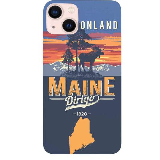 State Maine Color Printed Wood Phone Case