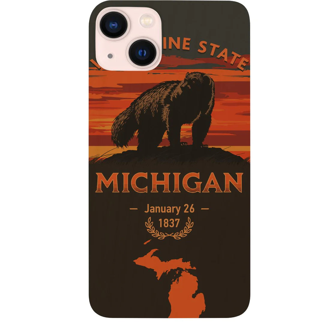 State Michigan Color Printed Wood Phone Case