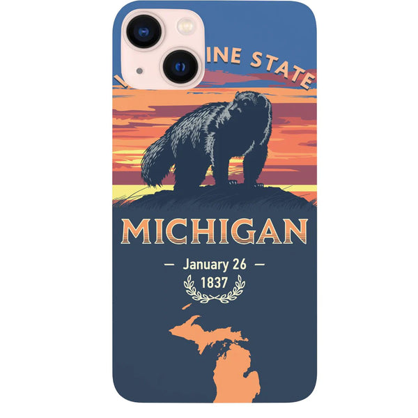 State Michigan Color Printed Wood Phone Case