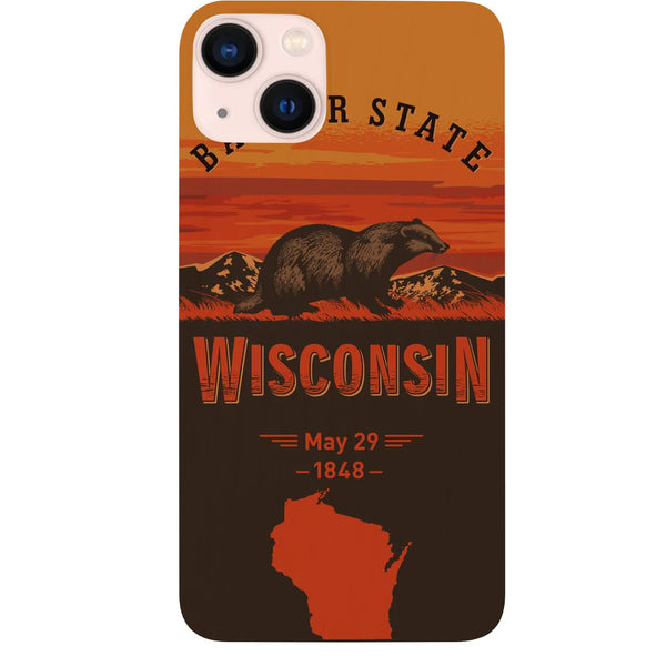 State Wisconsin Color Printed Wood Phone Case