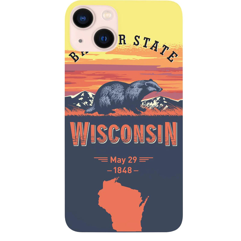 State Wisconsin Color Printed Wood Phone Case