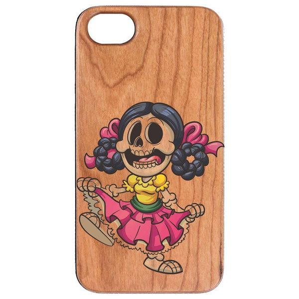 Dancing Skeleton Girl - UV Color Printed Wood Phone Case