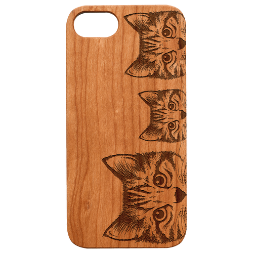 Curious Cats Engraved Wood Phone Case