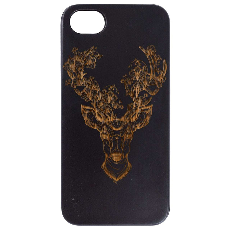 Deer with Flowers - Engraved Wood Phone Case