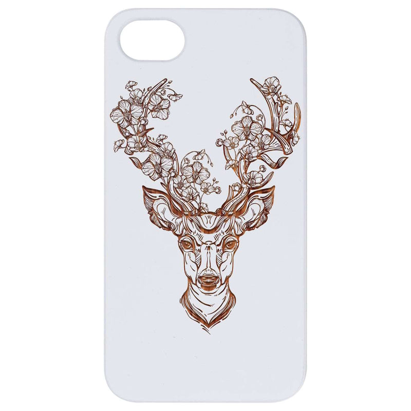 Deer with Flowers - Engraved Wood Phone Case