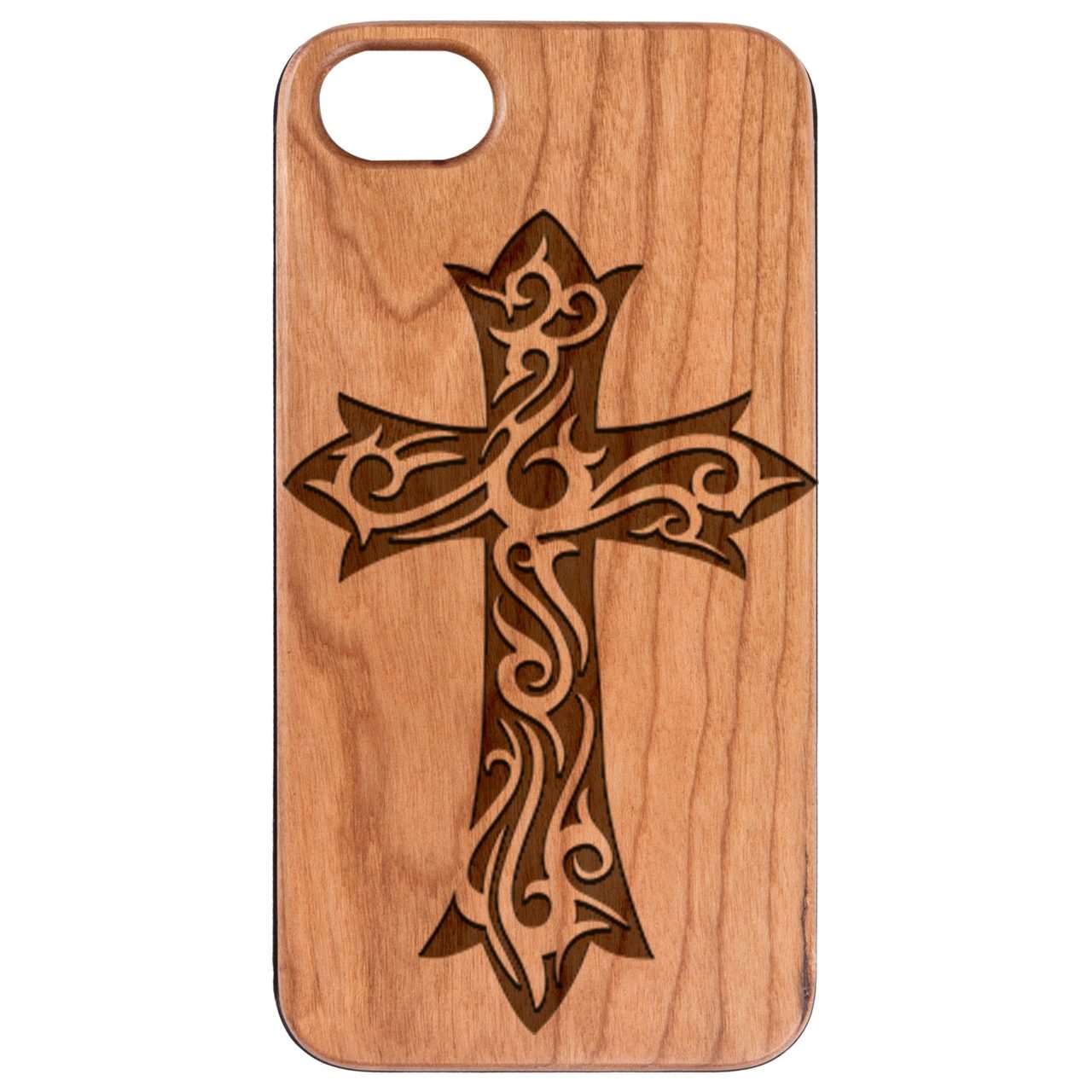 Floral Cross - Engraved Wood Phone Case