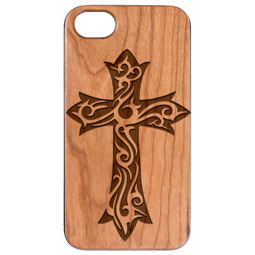 Floral Cross - Engraved Wood Phone Case