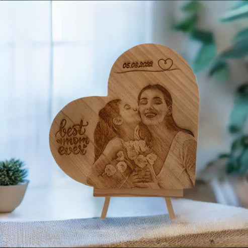 Customize Heart Shape Engrave Wood Block