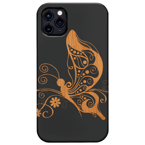 Butterfly Mandala - Engraved Wood Phone Case