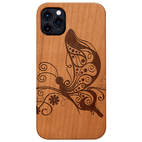Butterfly Mandala - Engraved Wood Phone Case