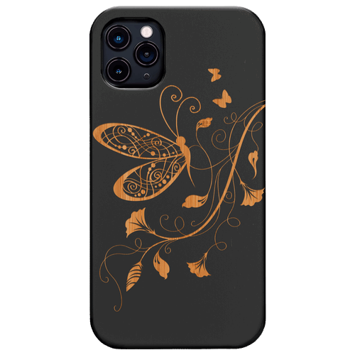 Butterfly On Flower - Engraved Wood Phone Case