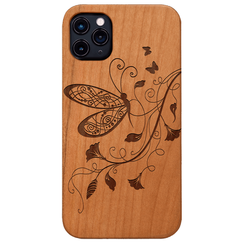 Butterfly On Flower - Engraved Wood Phone Case