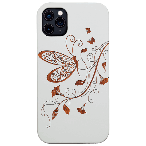 Butterfly On Flower - Engraved Wood Phone Case